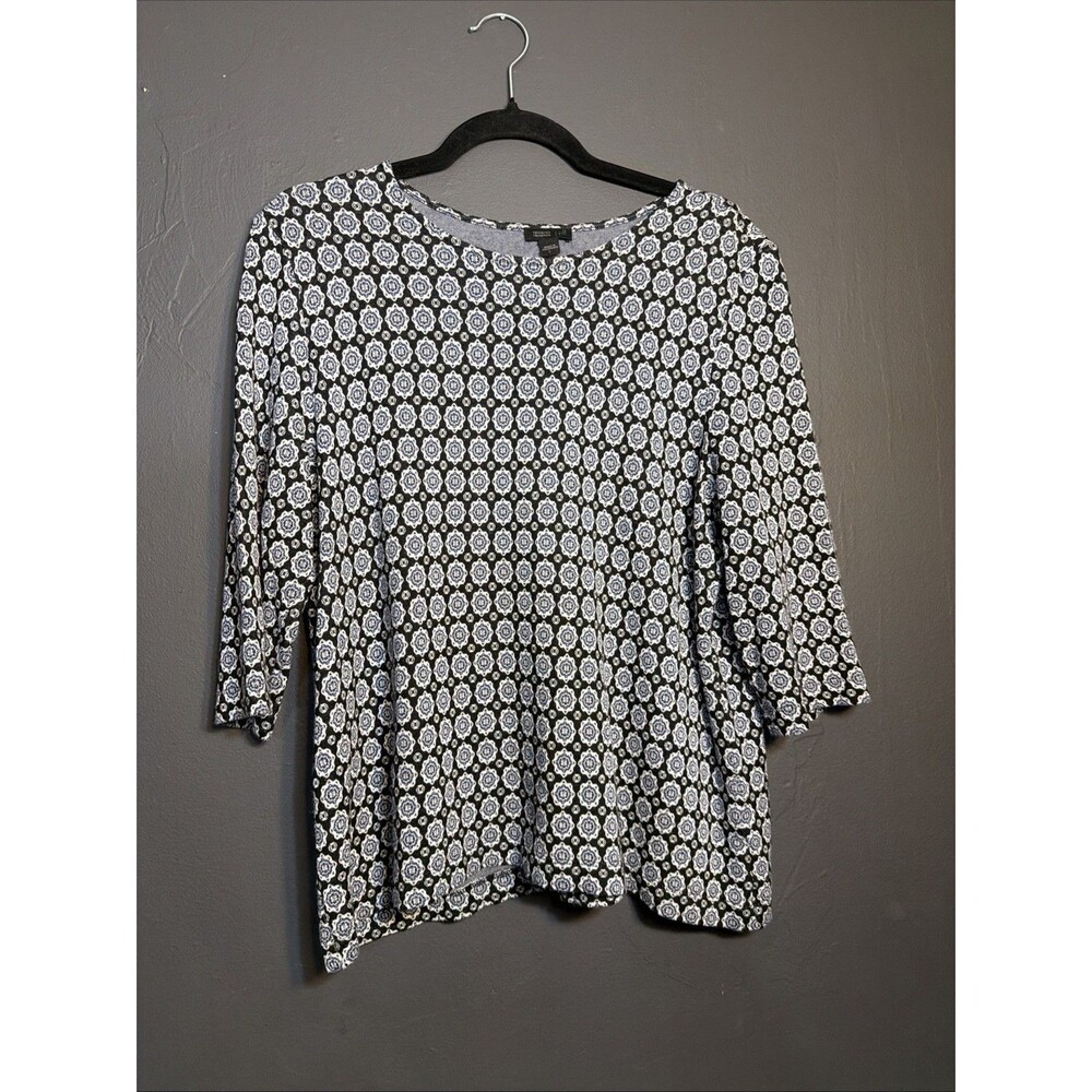 J JILL WEAREVER Geometric Print Rayon Knit 3/4 Sleeve Tee Shirt Sz Large